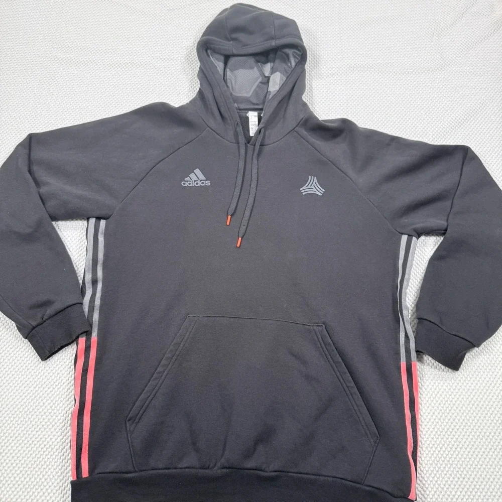 Adidas Tango Mens Large Black Gray Salmon Pink 3-Stripes Soccer Pullover Hoodie
